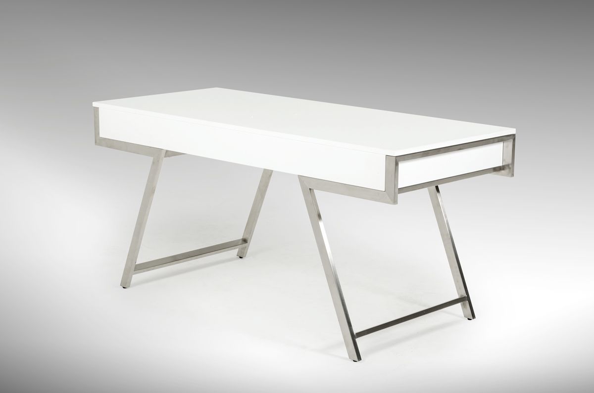 "Modrest Dessart Modern White Gloss Office Desk - Stylish office desk" | Vrxco.com