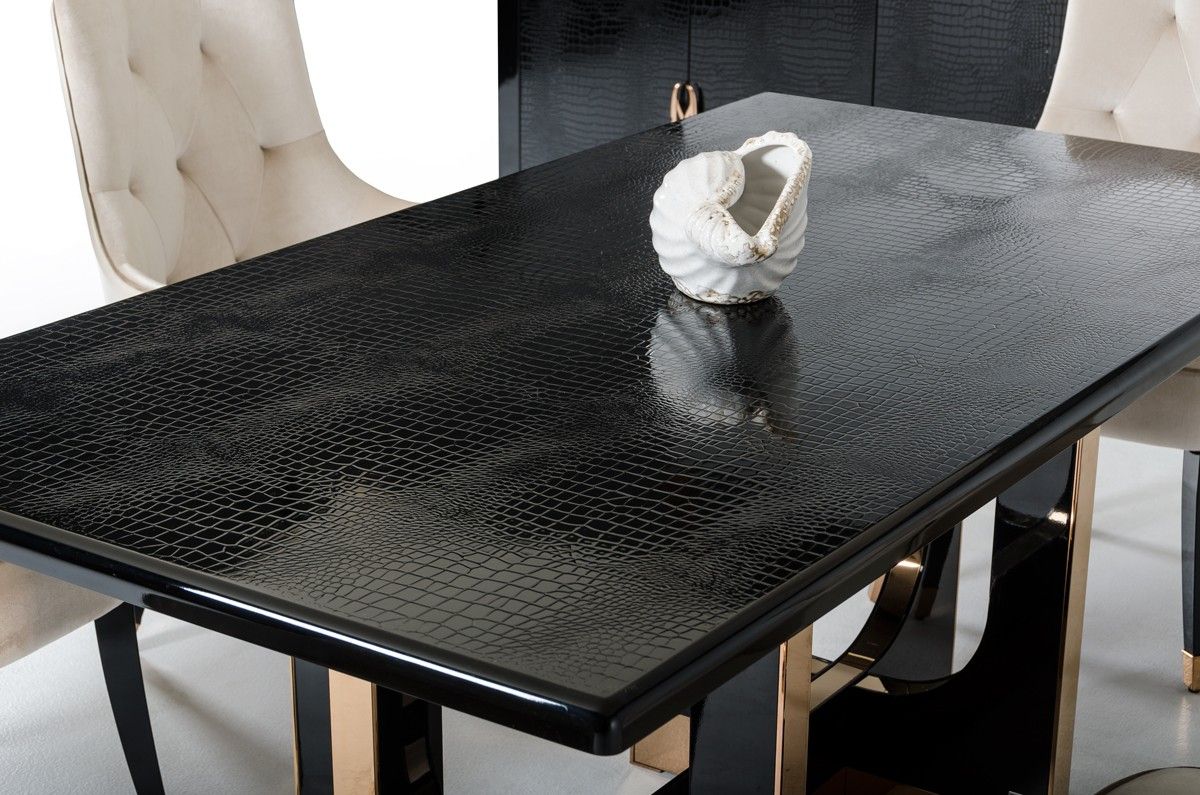"A&X Padua Modern Large Black Crocodile & Rosegold Dining Table with luxurious design" | Vrxco.com