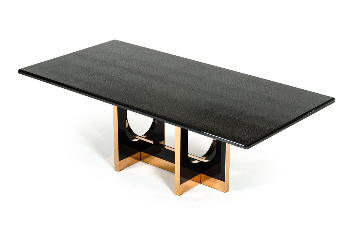 "A&X Padua Modern Large Black Crocodile & Rosegold Dining Table with luxurious design" | Vrxco.com