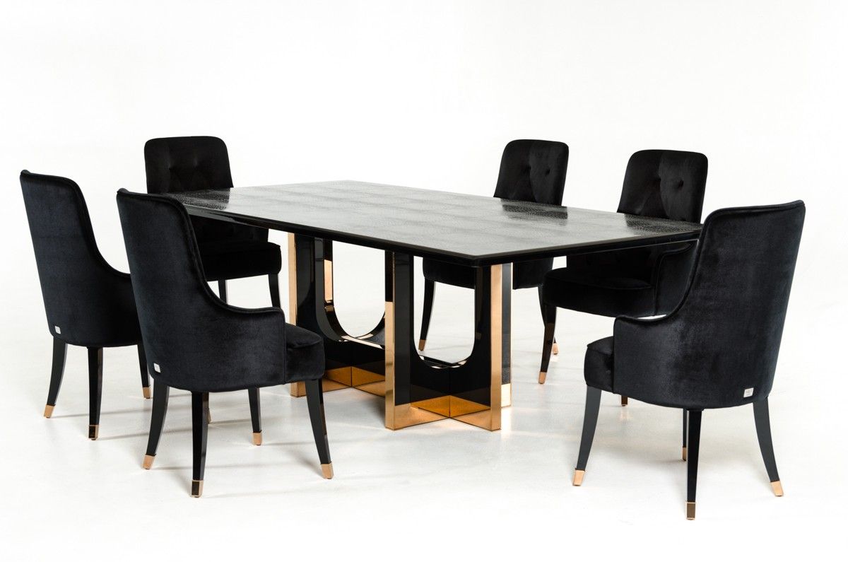"A&X Padua Modern Large Black Crocodile & Rosegold Dining Table with luxurious design" | Vrxco.com
