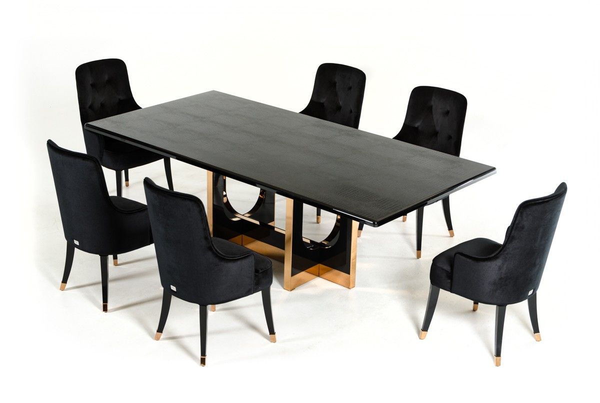 "A&X Padua Modern Large Black Crocodile & Rosegold Dining Table with luxurious design" | Vrxco.com