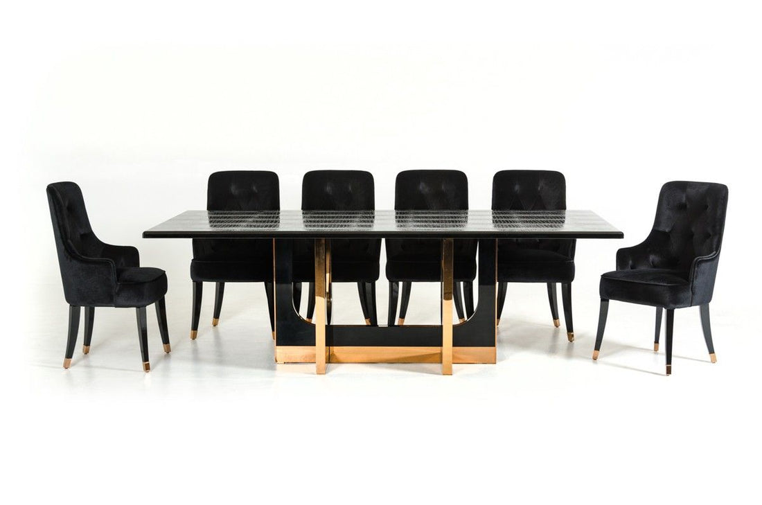 "A&X Padua Modern Large Black Crocodile & Rosegold Dining Table with luxurious design" | Vrxco.com