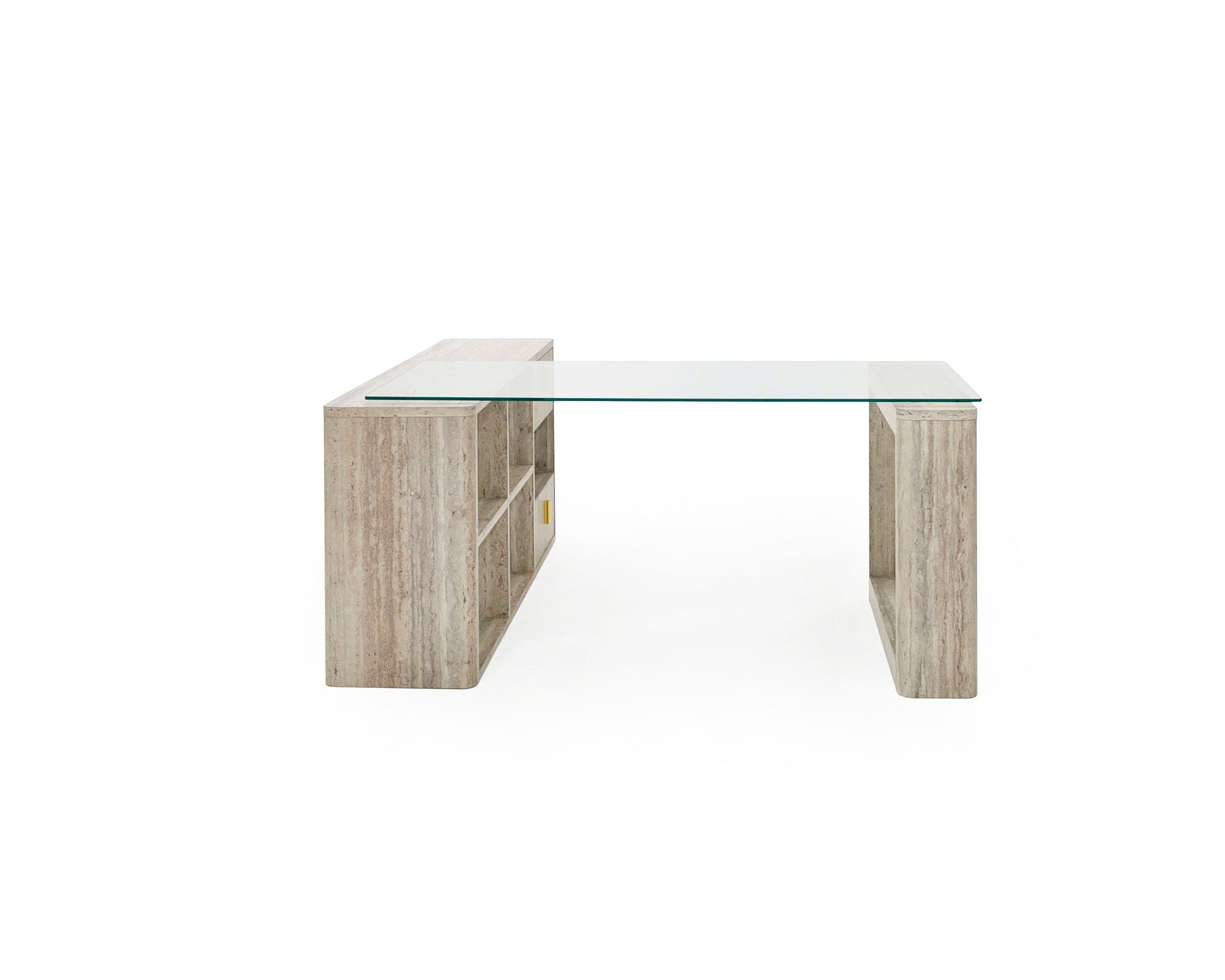 Nova Domus Roma Modern Glass Faux Travertine Reversible Desk with sleek design | Vrxco.com