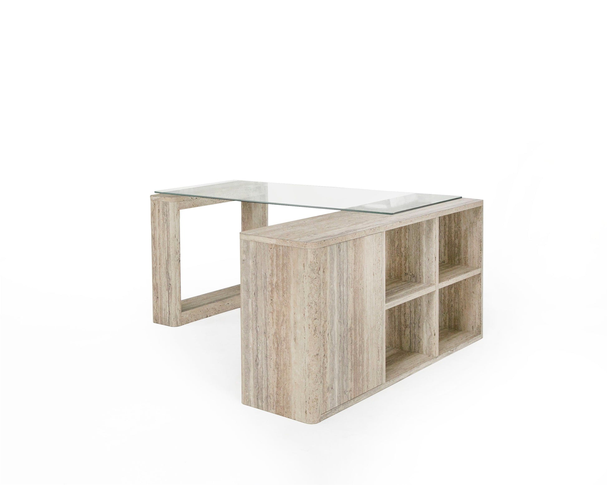 Nova Domus Roma Modern Glass Faux Travertine Reversible Desk with sleek design | Vrxco.com