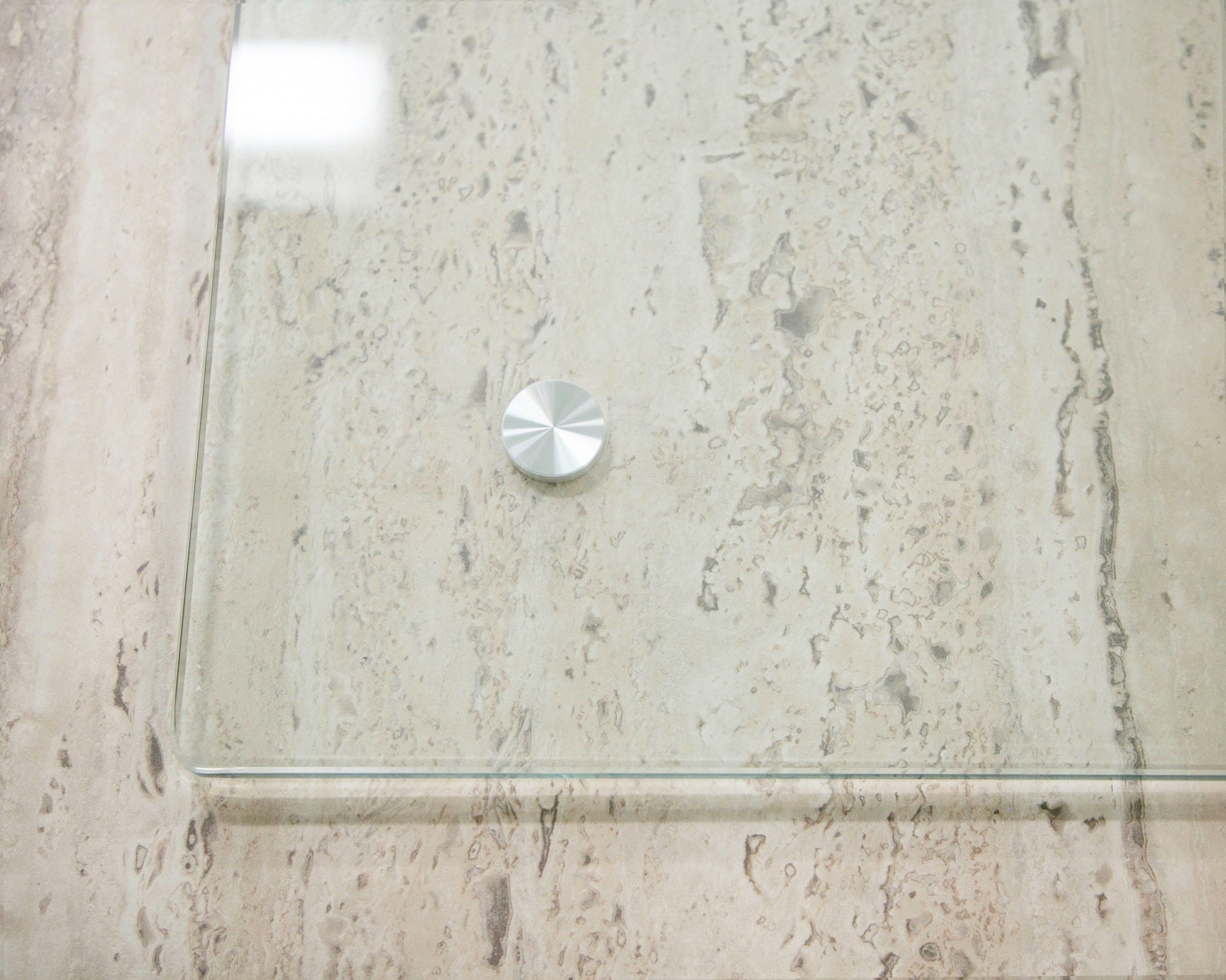 Nova Domus Roma Modern Glass Faux Travertine Reversible Desk with sleek design | Vrxco.com