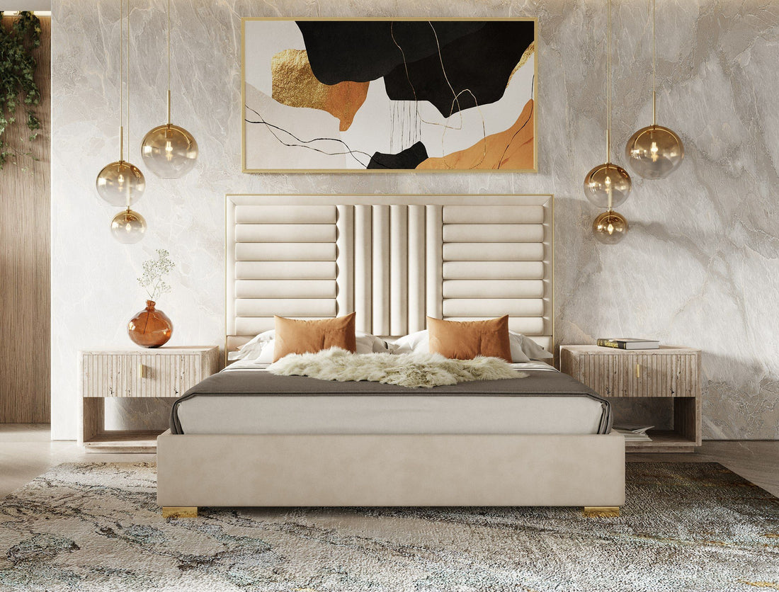 Nova Domus Daystar Beige & Gold Bedroom Set with opulent beige and gold accents | Vrxco.com